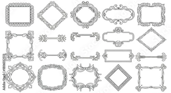 Obraz Elegant Black and White Ornate Frames, Borders, and Decorative Elements for Design Projects