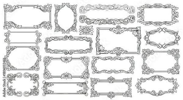 Fototapeta Collection of Elegant Vintage Frame Borders Decorative Ornate Design Elements for Various Applications