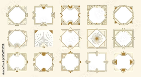 Fototapeta Elegant Art Deco Frame Collection Geometric Designs for Invitations & Decorative Elements