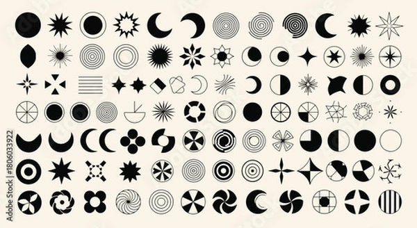 Fototapeta Collection of Aesthetic Geometric Shapes and Celestial Icons for Design Elements