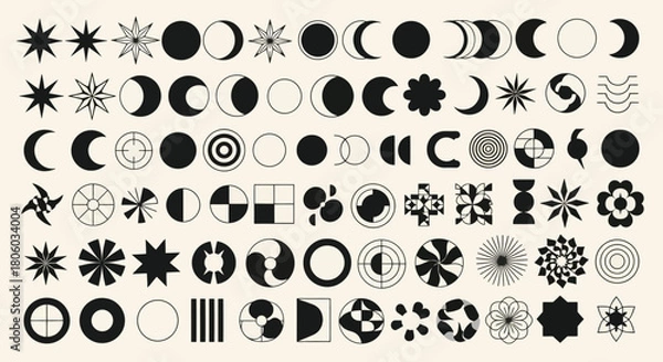 Fototapeta Abstract Celestial Elements and Geometric Shapes for Design and Decoration in Black and White