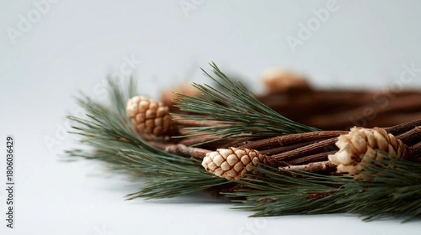 Fototapeta minimalist christmas wreath crafted from pine branches and natural materials perfect for holiday decor