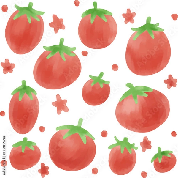 Obraz watercolor style red tomato strawberry cherry apple berry seamless pattern on white background
