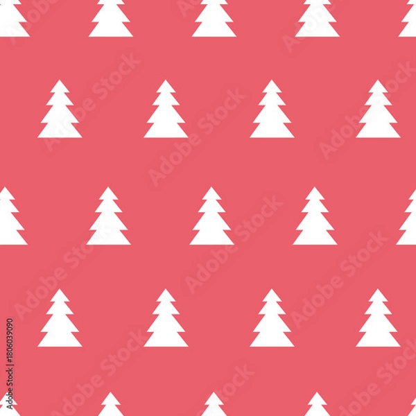 Fototapeta Christmas tree seamless pattern on red color background.