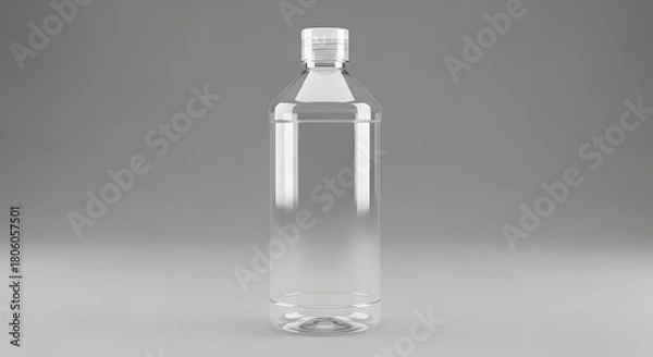 Fototapeta Blank clear plastic water bottle with white cap isolated on a simple gray background