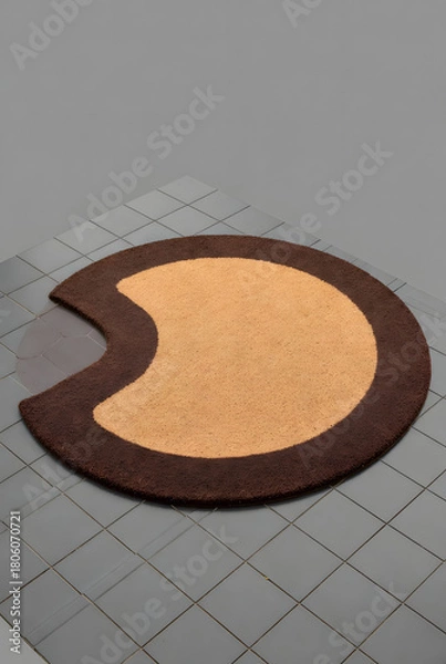 Fototapeta Semi-Circle Coir Doormat with Brown Border on Gray Floor (3D Render)