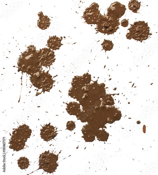 Fototapeta Drops of mud splashes on a white backgrounds