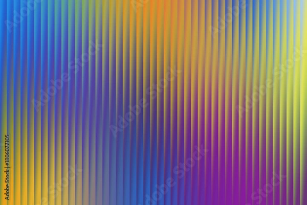 Obraz A vibrant, abstract background features a textured surface with vertical ribbed lines transitioning through a spectrum of blues, purples, yellows, and greens, creating a sense of depth and fluidity.