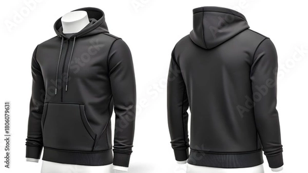 Obraz Blank black Men’s Hoodie Mockup – Front View Apparel Template for Designers