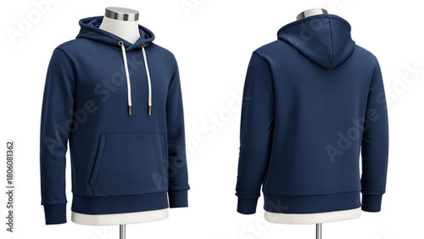 Obraz Navy Blue Hoodie Mockup Set – Front and Back View for Apparel Design