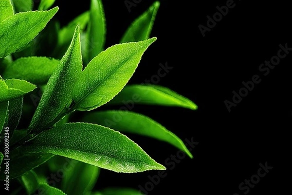 Obraz Vivid green leaves cluster, dark background