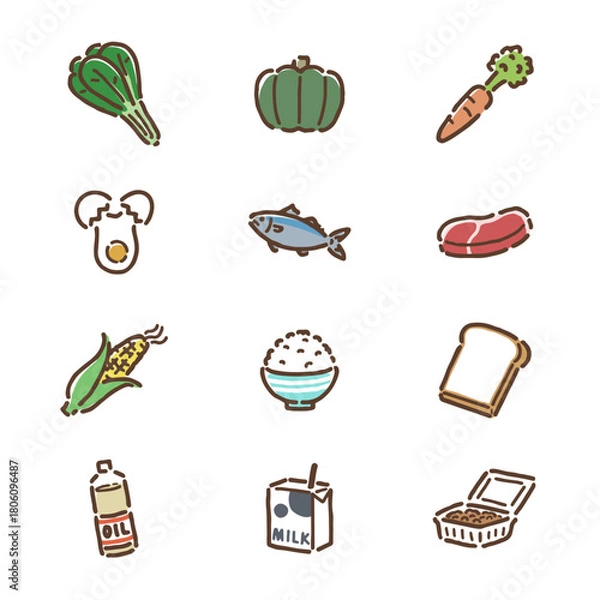 Fototapeta 食べ物のイラストセット・フルカラー