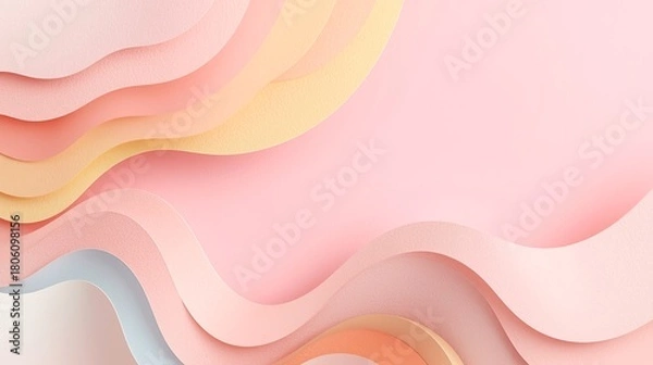 Fototapeta Abstract 3D background with soft pastel pink and yellow layered paper waves creating an elegant and modern design
