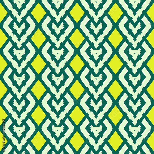 Fototapeta Classic chevron design in a zigzag lines decoration abstract seamless pattern on green and yellow background