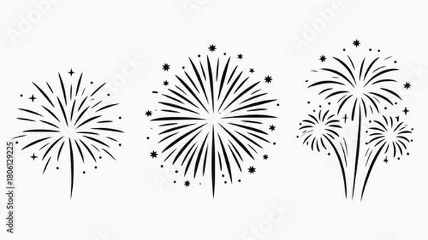 Fototapeta Set of fireworks illustrations festive vector design elements for celebration isolated on white background