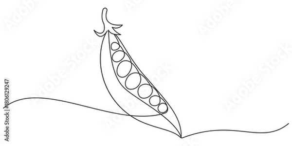 Fototapeta Continuous one line drawing of whole healthy organic pea for harvesting logo identity. Fresh seed pod of sativum concept vegetable icon. Single line draw design vector graphic illustration.