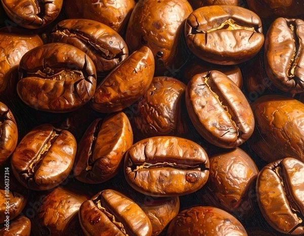 Fototapeta Roasted Coffee Beans - A Close-Up View of Aromatic Delights.