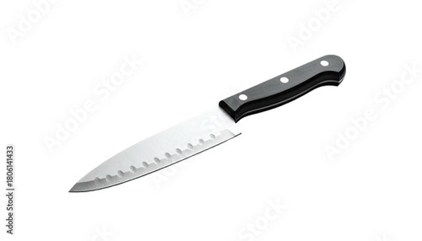 Obraz Serrated-edged kitchen knife with black handle