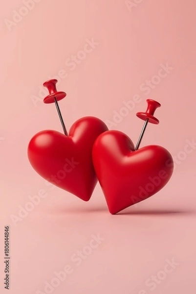 Obraz Two hearts with pins on a pink background