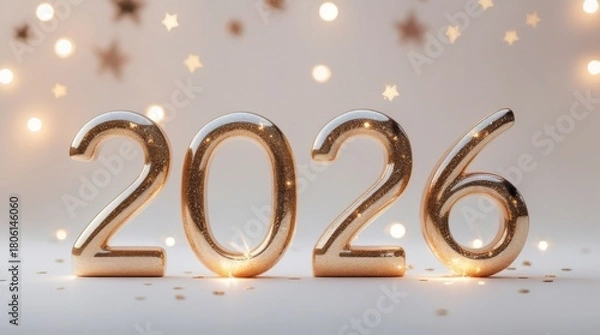 Fototapeta Embracing the Future: A gleaming 2026 shines amidst a dreamy backdrop of soft lights, whispering promises of a new year. 