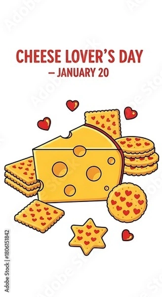 Obraz Cheese lovers day with cheese and crackers isolated on white background