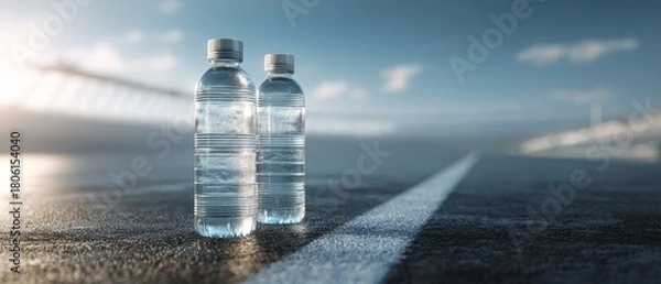 Obraz Two Bottles of Mineral Water on a Track in High Resolution Photography