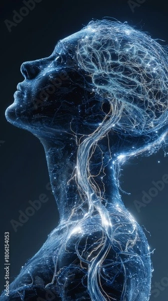 Obraz Futuristic AI Neural Interface with Glowing Brain Pathways