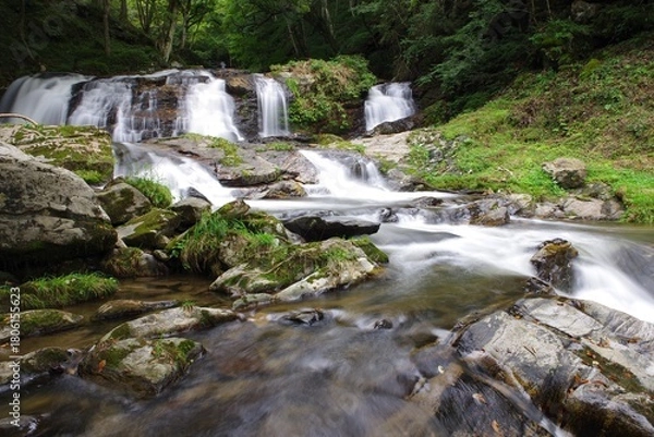 Fototapeta 福島県鮫川村にある大小様々な滝を総称し江竜田の滝と呼ぶ。絶景ポイントとなっている。これは二見ヶ滝