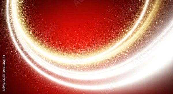 Obraz Abstract Red Background with Golden and White Light Trails.