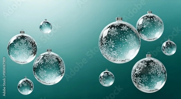 Fototapeta Floating Glass Ornaments on Teal Background - A Festive Display.