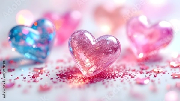 Obraz Sparkling Hearts with Glitter, isolated on transparent background