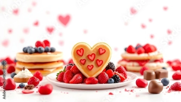 Obraz Valentine’s Day Pancakes with Berries, isolated on transparent background