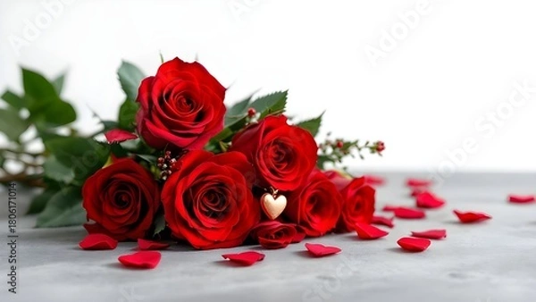 Obraz Red Roses with Heart Pendant, isolated on transparent background