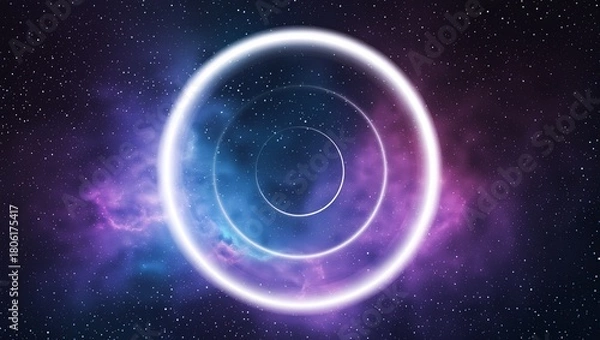 Obraz Neon Portal Rings in Cosmic Nebula
