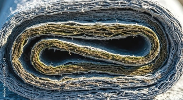 Fototapeta Rolled up gray and brown paper layers, revealing the texture and pattern of the material, ideal for artistic projects and backgrounds