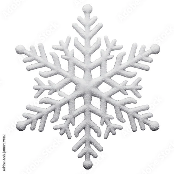 Fototapeta White Snowflake PNG Isolated on Transparent Background. Realistic Frosted Winter Ice Crystal Clipart for Christmas and Holiday Design