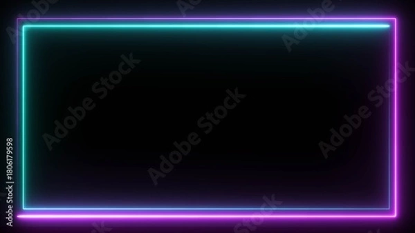 Fototapeta Abstract glowing neon box icon rectangle border frame. Neon rectangle frame icon illustration. A neon rectangle frame icon features on black background.