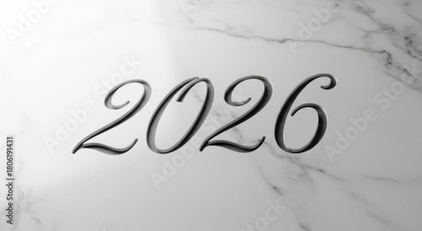 Obraz Elegant 2026 New Year's design on marble background promising a bright future and modern celebrations, perfect for invitations and announcements