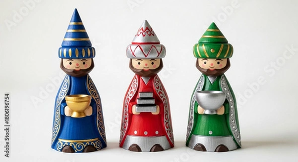 Obraz Three Wise Men figures with gifts on white background nativity