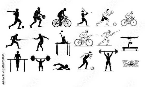 Obraz Collection of diverse sport activities and athletes silhouettes for various designs