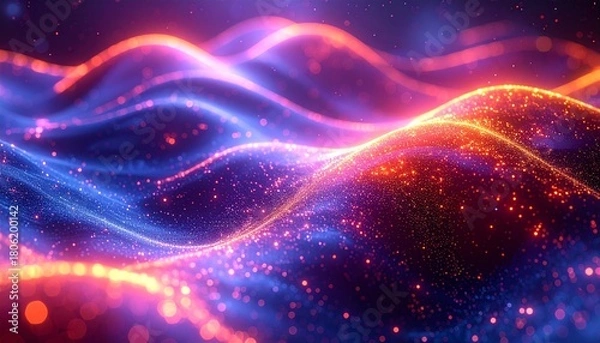 Fototapeta Dynamic Waves of Light An Abstract Dance of Neon Hues and Sparkling Particles