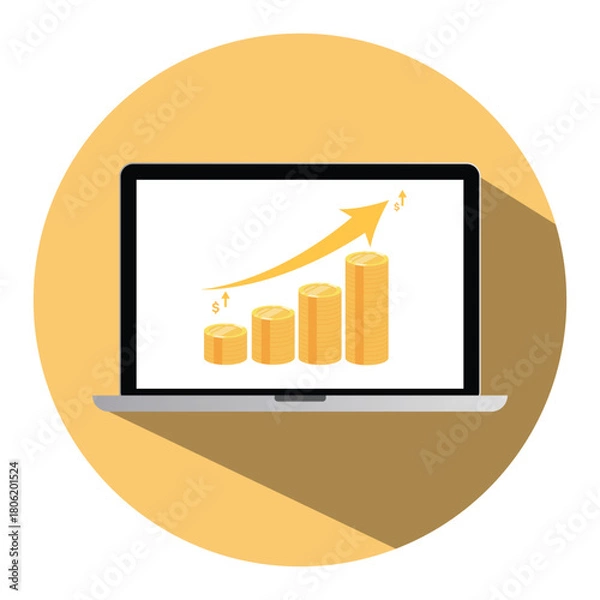 Fototapeta Financial Growth Chart Illustration with Gold Coins and Upward Arrow Symbolizing Investment Success, Business Profit, Saving Money, and Economic Increase