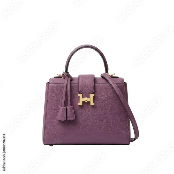 Fototapeta Elegant Purple Crocodile Textured Handbag With Gold H Clasp and Tassel Detail Isolated On Transparent Background Studio Shot
