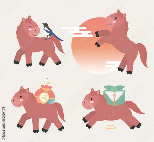 Fototapeta 2026년 병오년 새해 붉은말 캐릭터 일러스트레이션 이미지