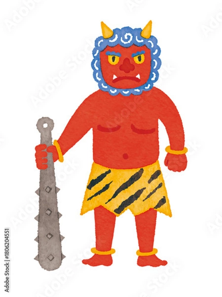 Obraz 節分の赤鬼キャラクターのイラスト（金棒・トラ柄パンツ）