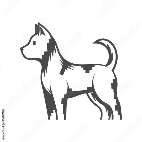 Fototapeta Pixelated Dog Isolated on White Background, Geometric Pattern Silhouette Design