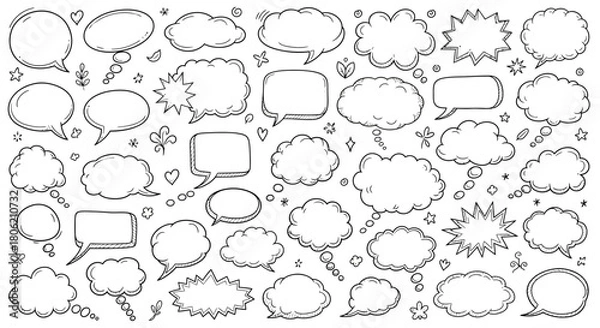 Fototapeta Hand drawn speech bubbles and thought bubbles collection in black and white