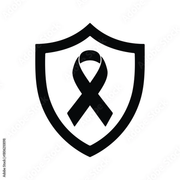 Fototapeta Shield with Awareness Ribbon Symbol of Protection and Safety and Support for Disease Prevention Hope Mourning Isolated Vector Illustration