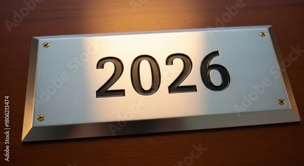 Obraz Exciting 2026 year countdown on sleek metal plate, a hopeful look towards the future events and milestones, great for presentations and promotions