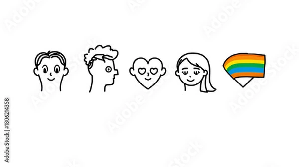 Obraz Line icons about LGBTQIA+ on transparent background with editable stroke.